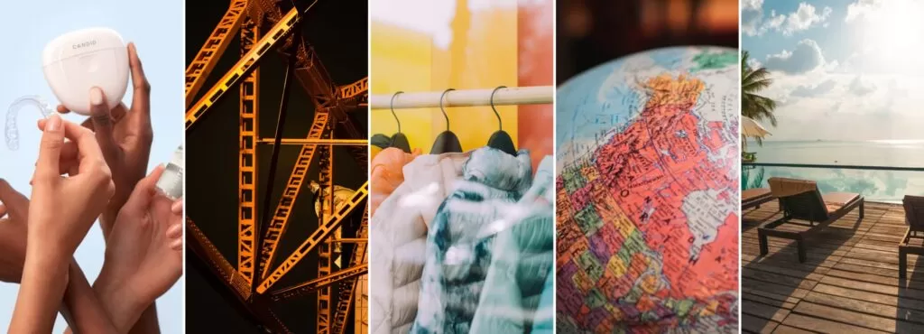 A collage representing healthcare, industry, retail, education and hospitality